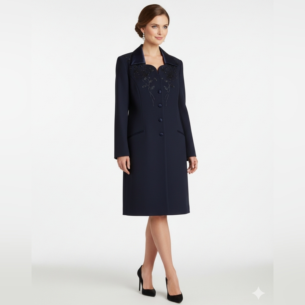 Night Studio New York Elegant Navy Women's Coat With Rhinestones